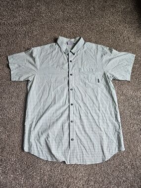Columbia Button Shirt Short Sleeve Green Plaid Men’s Large 100% Cotton